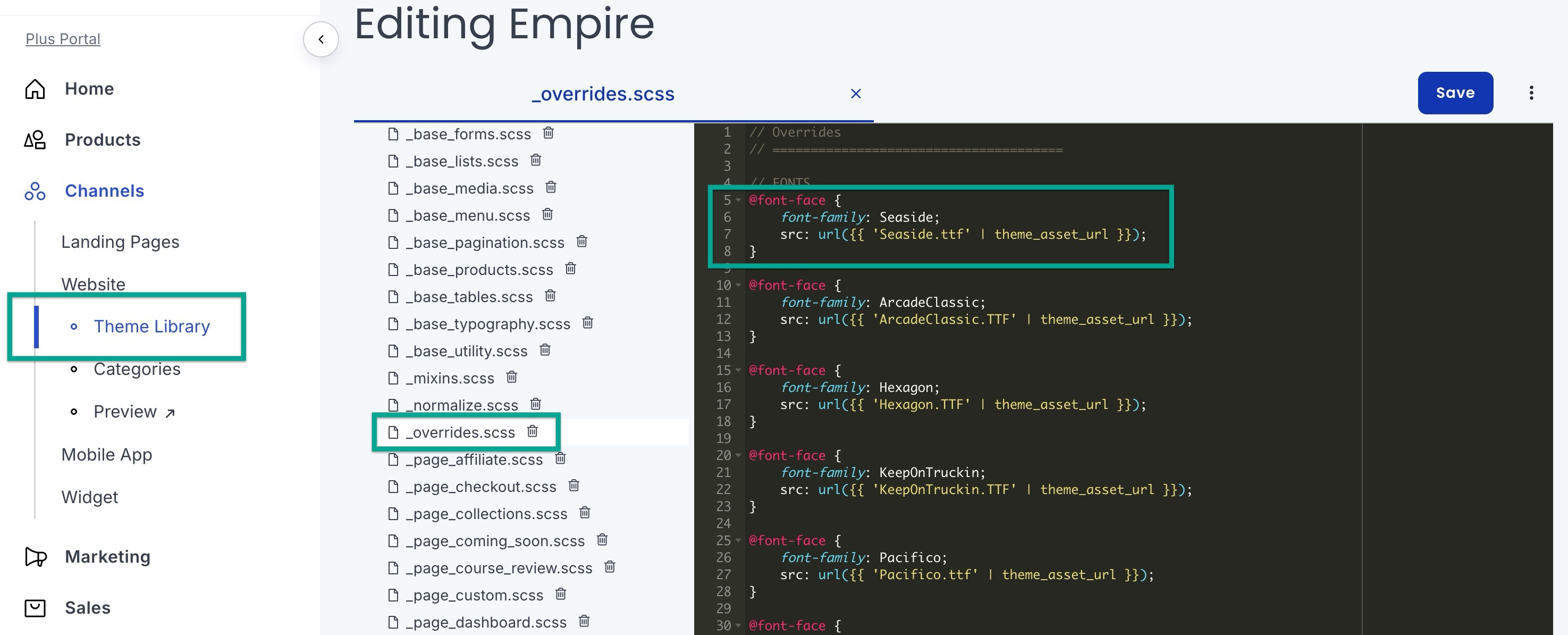 Add font to _overrides.scss file.png